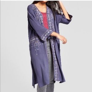 Knox Rose | Navy Blue Duster Cardigan Embroidered